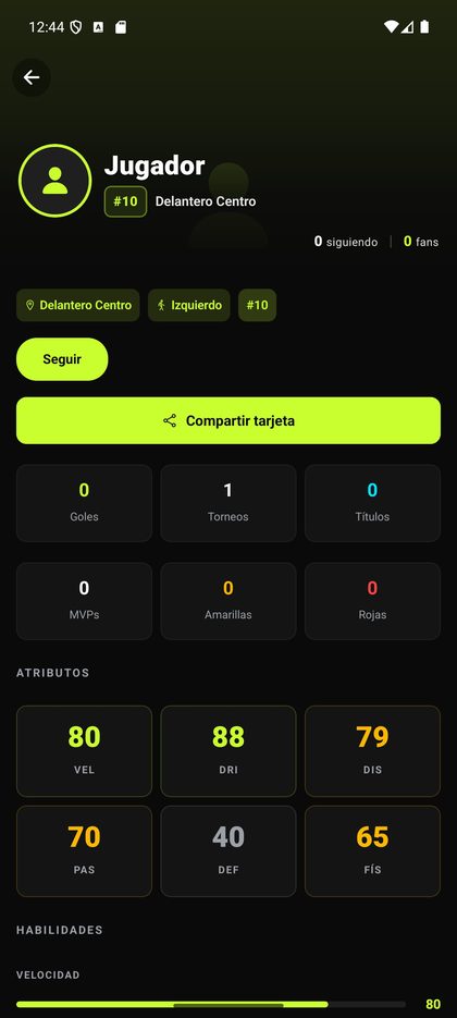 Perfil de jugador con estadísticas